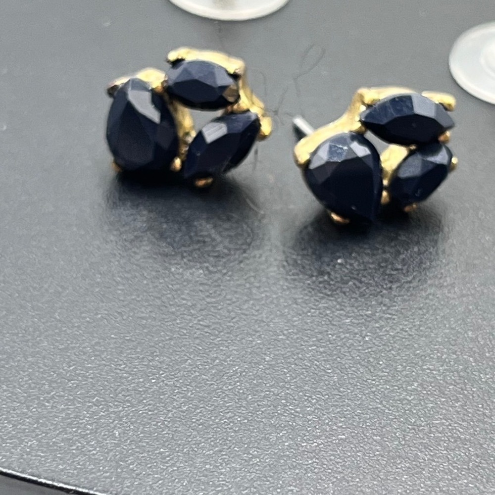 J. Crew Triple Rhinestone Navy Blue Opaque Stud Gold Tone Geometric Earrings
